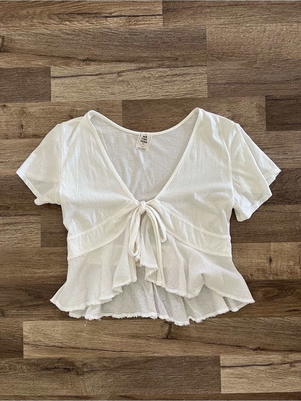Free People White Tie-Front Ruffle Crop Top